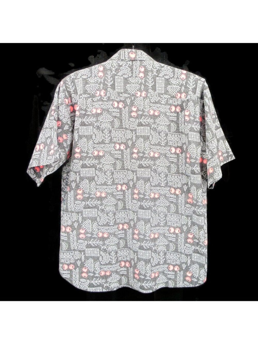 Vintage 80s Mens Shah Safari Gray Pink Hieroglyphs Button Shirt Size XL Abstract - Picture 2 of 11